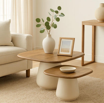 סט 2 שולחנות סלון עשויים פלטת עץ מנגו מרובעת 