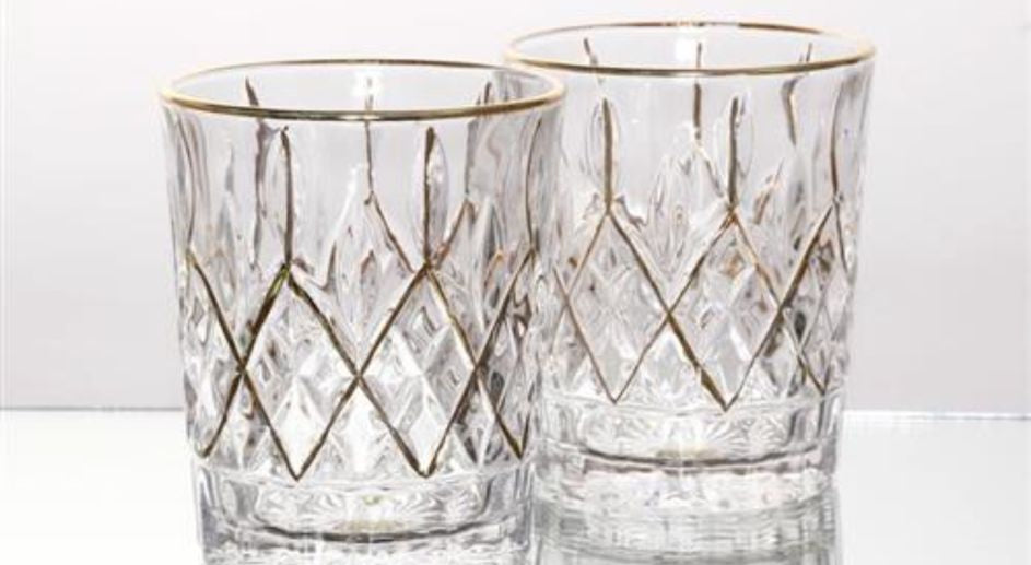 סט 6 כוסות ויסקי עשויות קריסטל בשילוב זהב מיוחד 350 מ"ל