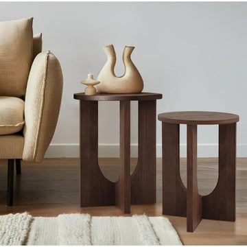 שולחן צד מעוצב 3 רגליים עשוי עץ מלא בצבע חום אגוז