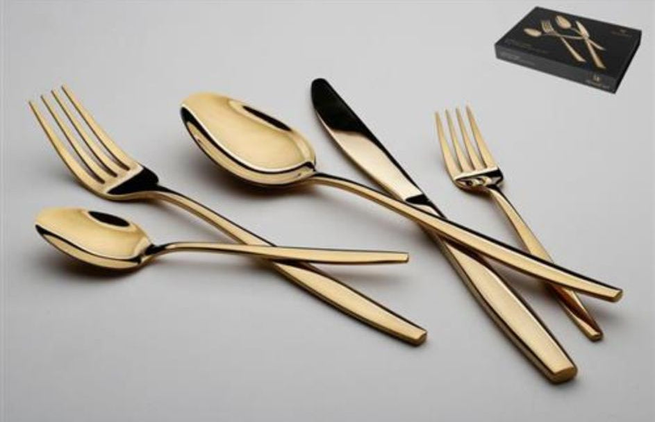 סט סכו"ם 30 חלקים עשוי נירוסטה בצבע זהב מבריק