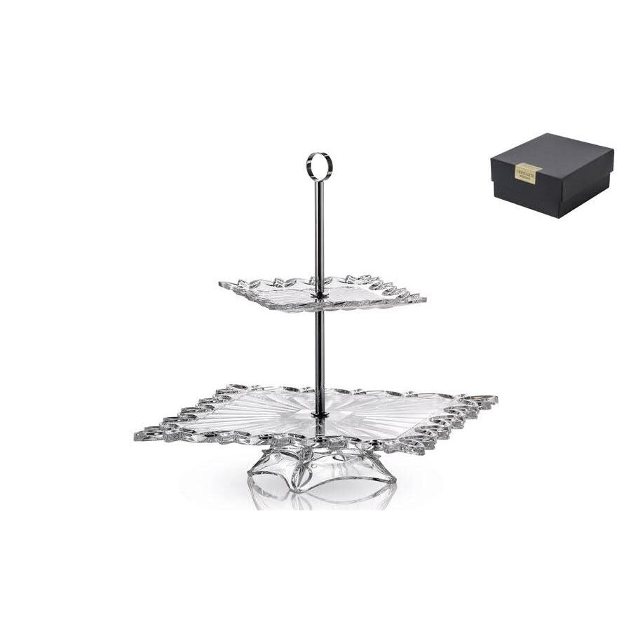 כלי הגשה מעוצב 2 קומות עשוי קריסטל בוהמיה 35X32X32 ס"מ