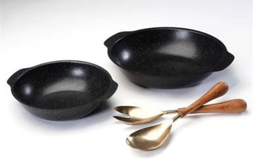 סט 2 קערות הגשה לסלט מנירוסטה בשילוב כף ומזלג