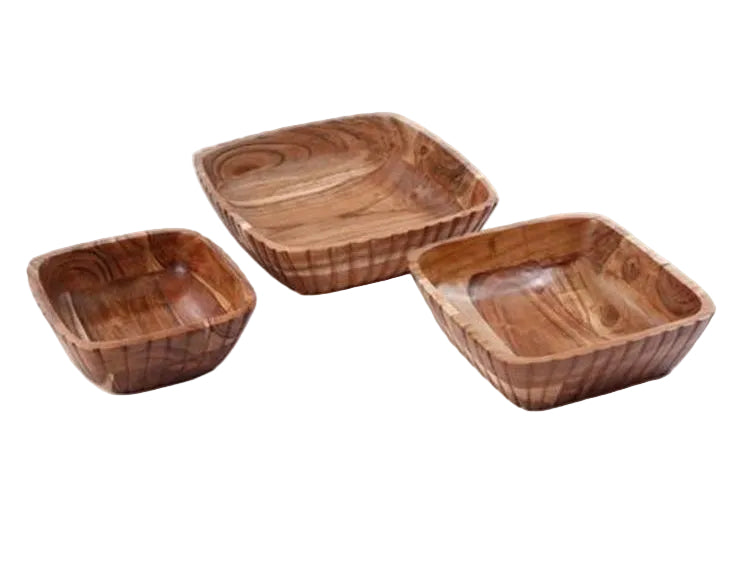 סט 3 קערות הגשה מרובעות עשויות עץ יוקרתי 