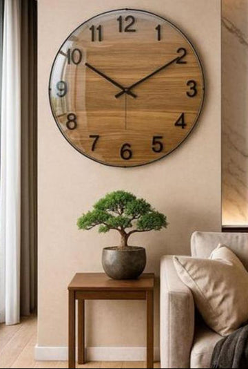 שעון קיר עשוי עץ בשילוב מספרים מתכת בגוון שחור 51X51X6 ס"מ