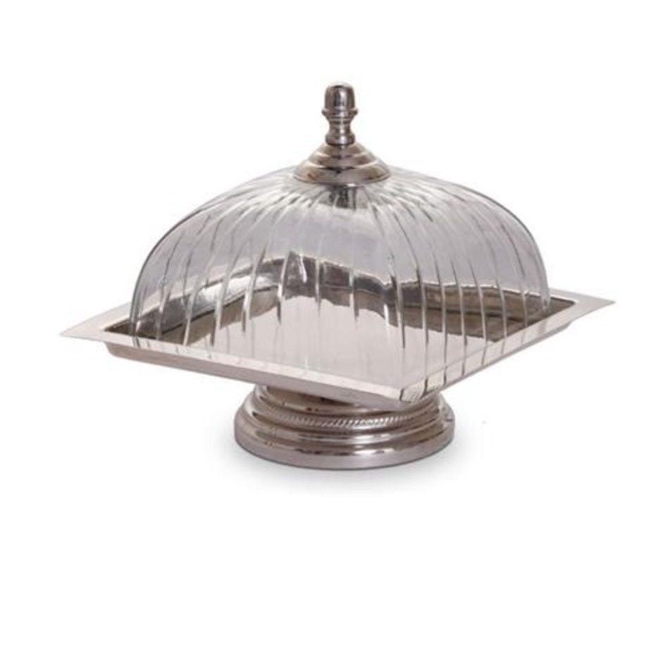 פעמון עוגה מרובע עשוי BRASS בצבע כסף 20X20X17 ס"מ