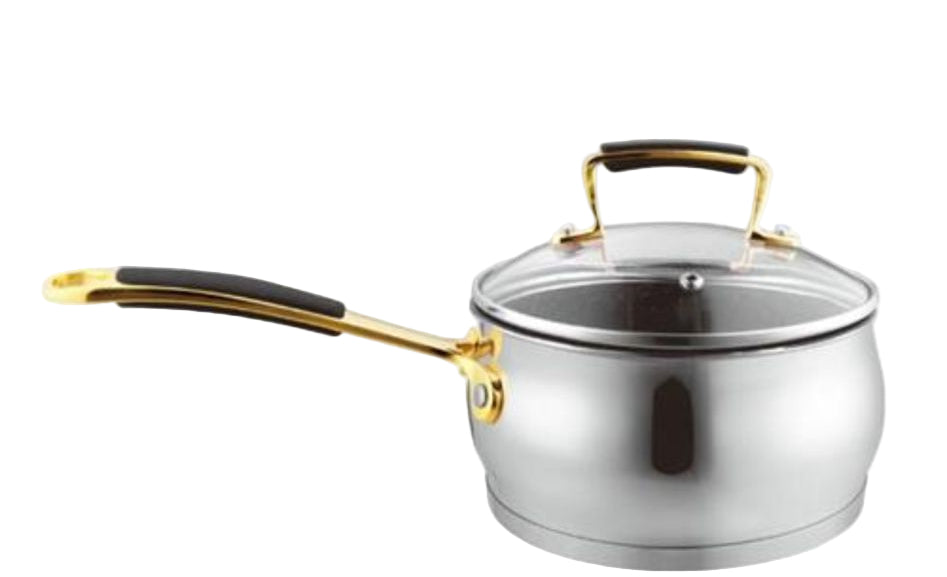 קלחת נירוסטה בציפוי נון סטיק בצבע כסף וידית זהב 1.8L