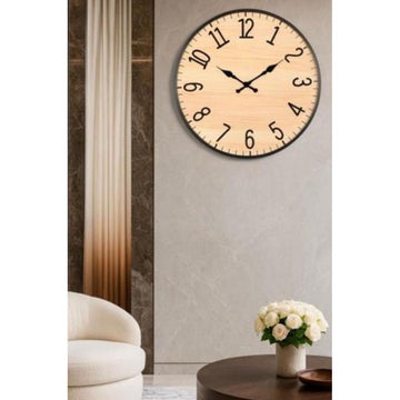 שעון קיר עשוי עץ בשילוב מספרים ומחוגים בגוון שחור 60X60X4.5 ס"מ