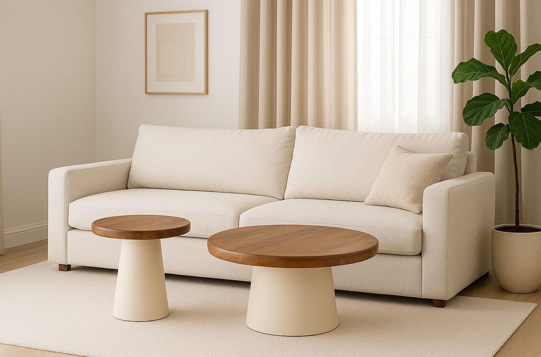 סט 2 שולחנות סלון עגולים עשויים עץ מנגו יוקרתי