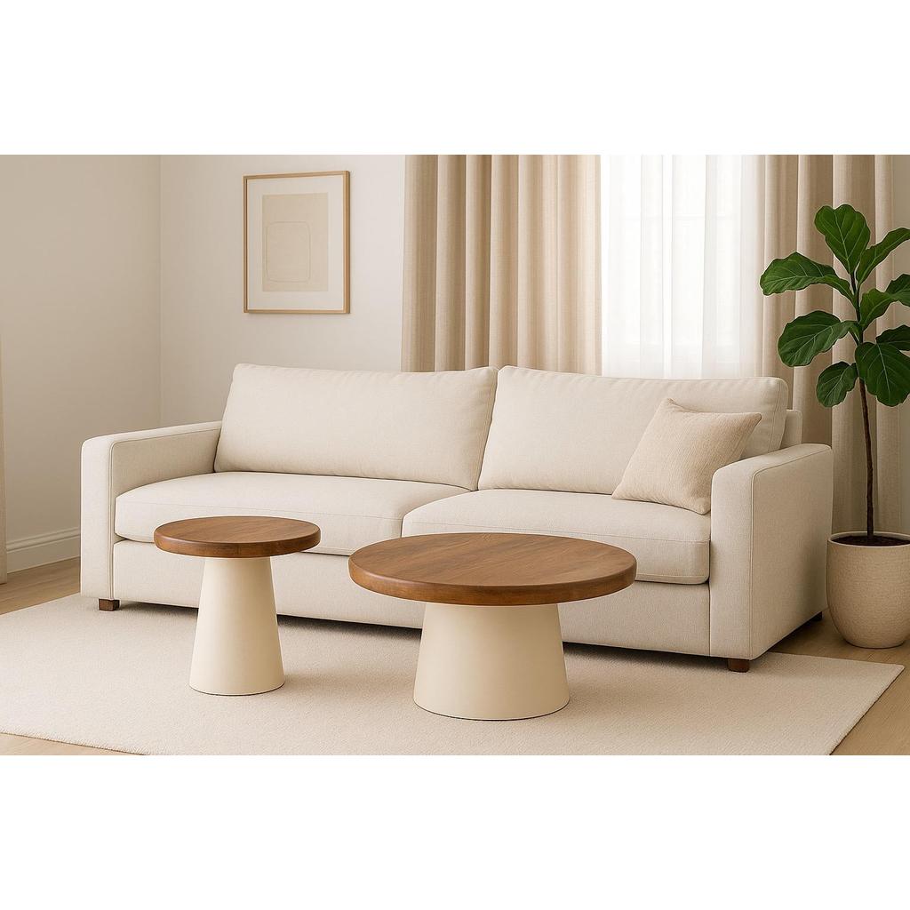 סט 2 שולחנות סלון עגולים עשויים עץ מנגו יוקרתי