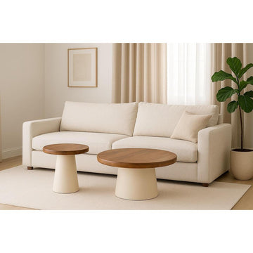 סט 2 שולחנות סלון עגולים עשויים עץ מנגו יוקרתי