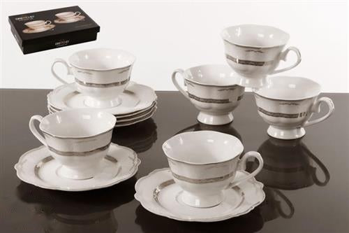 סט ספלי תה 12 חלקים Silver פורצלן בון צ'יינה - 180ml