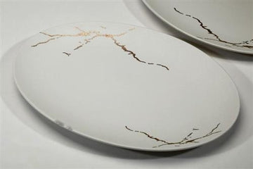 פלטה אובלית שיש לבן New Bone China סדרת Simple Moka - 32.5CM