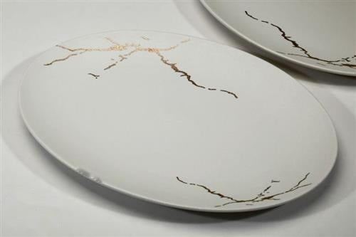 פלטה אובלית שיש לבן New Bone China סדרת Simple Moka - 32.5CM