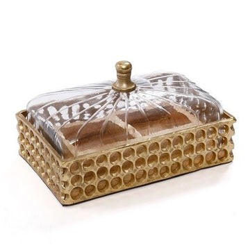 קברט עץ ומכסה עץ ופליז בגוון זהב - 16x24x16