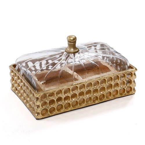 קברט עץ ומכסה עץ ופליז בגוון זהב - 16x24x16