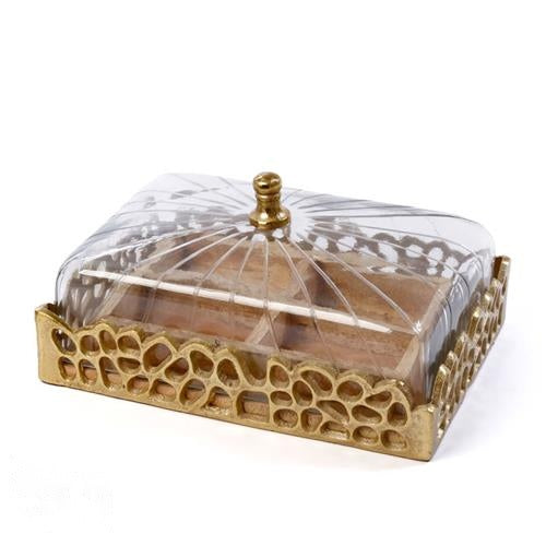 קברט עץ ומכסה עץ ופליז בגוון זהב - 16x24x16