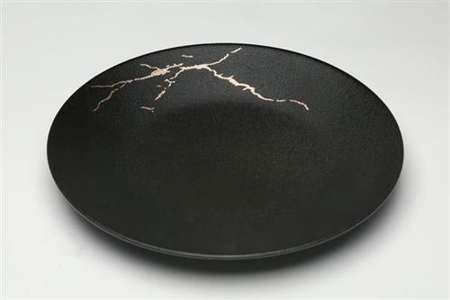 צלחת קינוח עגולה במראה שיש שחור 18.5 ס״מ - New Bone China