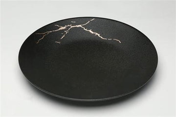 צלחת קינוח עגולה במראה שיש שחור 18.5 ס״מ - New Bone China