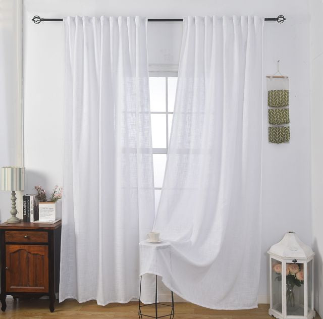 וילון השחלה דגם לידור עשוי דמוי פשתן בצבע לבן