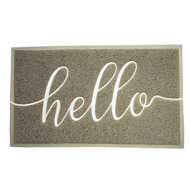 שטיח כניסה לבית דגם רעות עשוי PVC מעוצב כיתוב HELLO