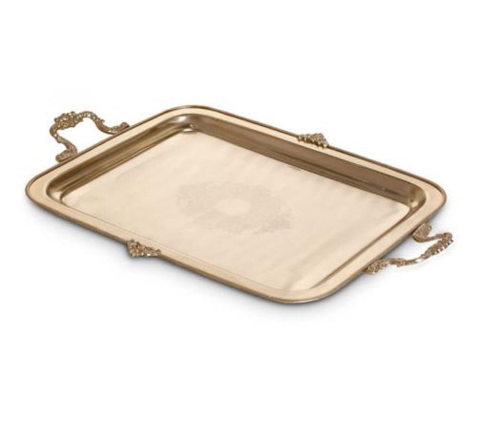 מגש עשוי BRASS בעיצוב יוקרתי בשילוב ידיות מיוחדות 51X33X4 ס"מ