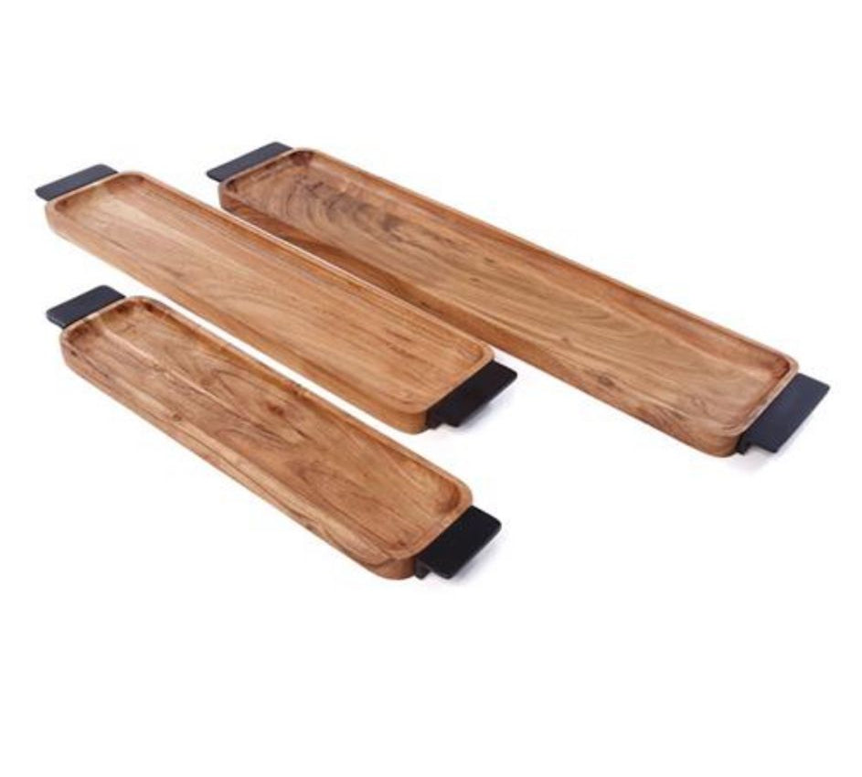 סט 3 מגשים מלבניים עשויים עץ בעיצוב יוקרתי ומיוחד