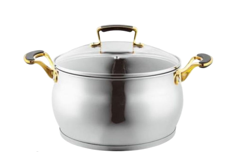 סיר נירוסטה בציפוי נון סטיק בצבע כסף וידיות זהב יוקרתי 3.7L
