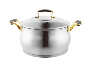 סיר נירוסטה בציפוי נון סטיק בצבע כסף וידיות זהב יוקרתי 3.7L