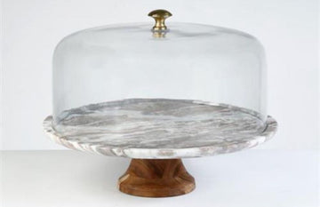 פעמון עוגה עשוי שיש בגווני אפור ולבן מיוחדים 33X33X25 ס"מ