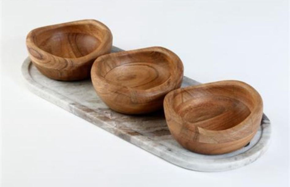 כלי הגשה מחולק עשוי מגש שיש בשילוב 3 קעריות מיוחדות