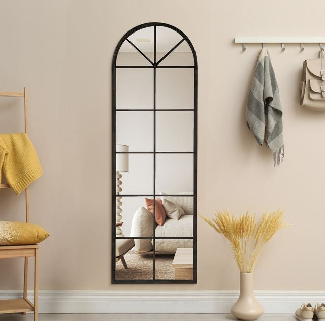 מראת קיר חצי מעוגלת מעוצבת מסגרת מחולקת בצבע שחור