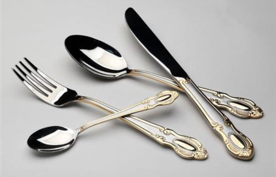 סט סכו"ם 72 חלקים עשוי נירוסטה בצבע כסף בשילוב זהב