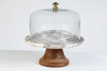 פעמון עוגה עשוי שיש בגווני אפור ולבן יוקרתיים 22X22X24 ס"מ