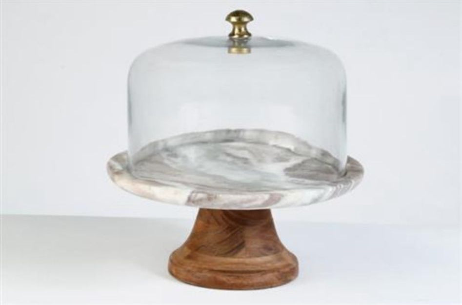 פעמון עוגה עשוי שיש בגווני אפור ולבן יוקרתיים 22X22X24 ס"מ