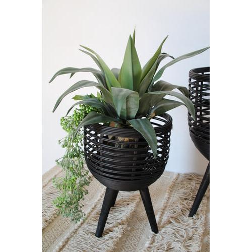 סט 2 מעמדים לעציצים עשויים במבוק בגוון שחור