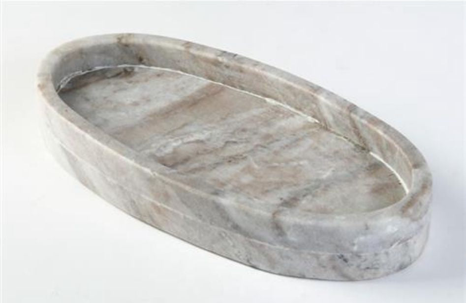 מגש אובלי עשוי שיש יוקרתי בגווני אפור 30X15 ס"מ