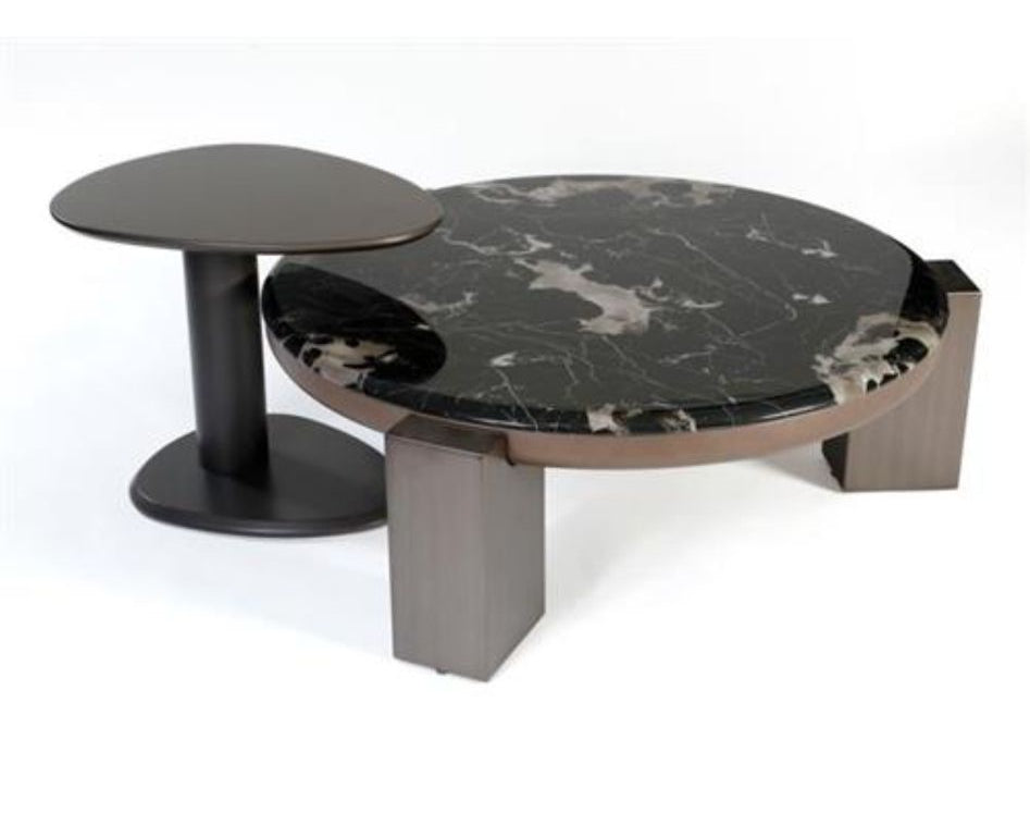 שולחן סלון מעוצב פלטת שיש בשילוב נשכן יוקרתי