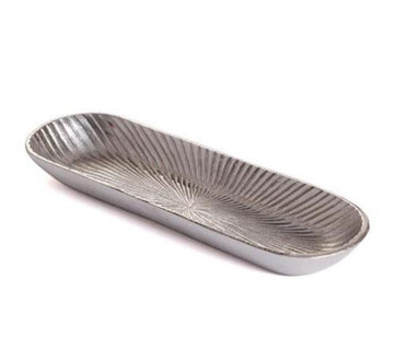 קערת הגשה אובלית עשויה BRASS בצבע כסף 38X13X4 ס"מ