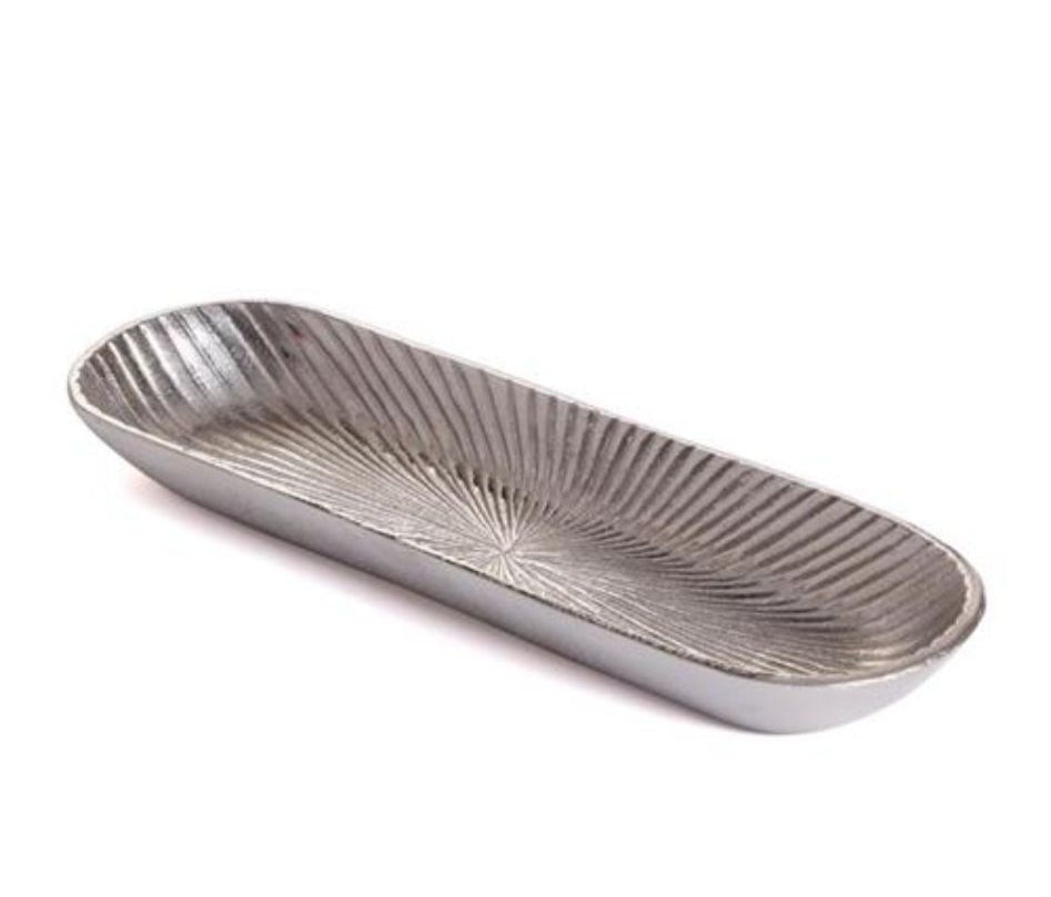 קערת הגשה אובלית עשויה BRASS בצבע כסף 38X13X4 ס"מ