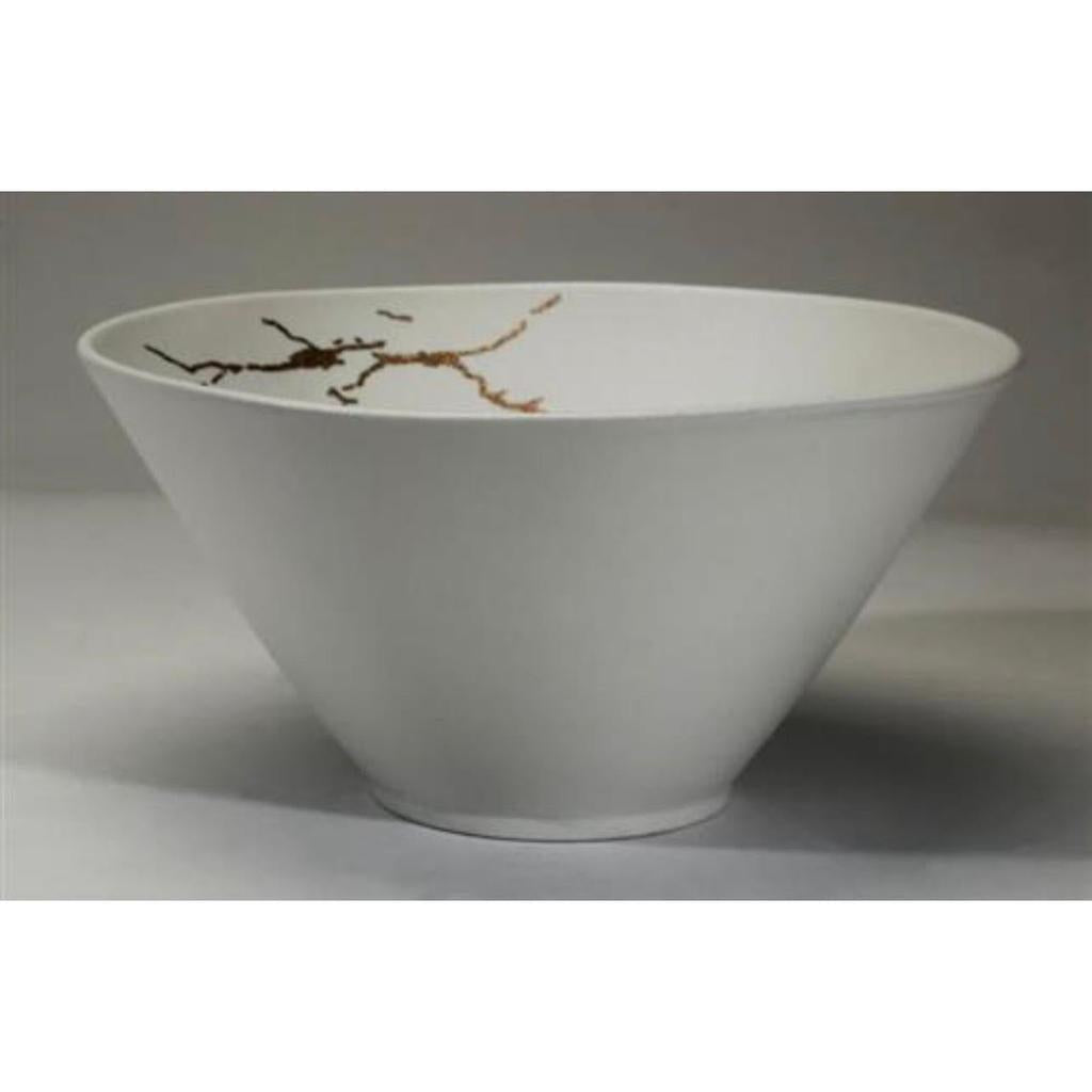 קערה לסלט עשויה פורצלן מעוצבת שיש בגוון לבן 23CM