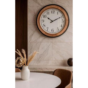 שעון קיר עשוי עץ בשילוב מתכת בעיצוב יוקרתי 68X68X7 ס"מ