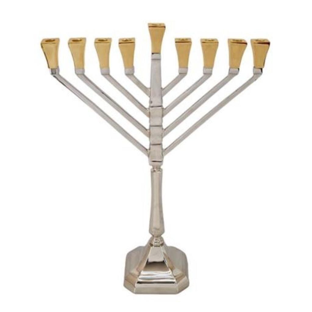 חנוכיה עשויה BRASS כסף בשילוב קנים בגוון זהב
