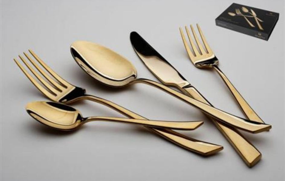 סט סכו"ם 30 חלקים עשוי נירוסטה בצבע זהב מבריק מיוחד