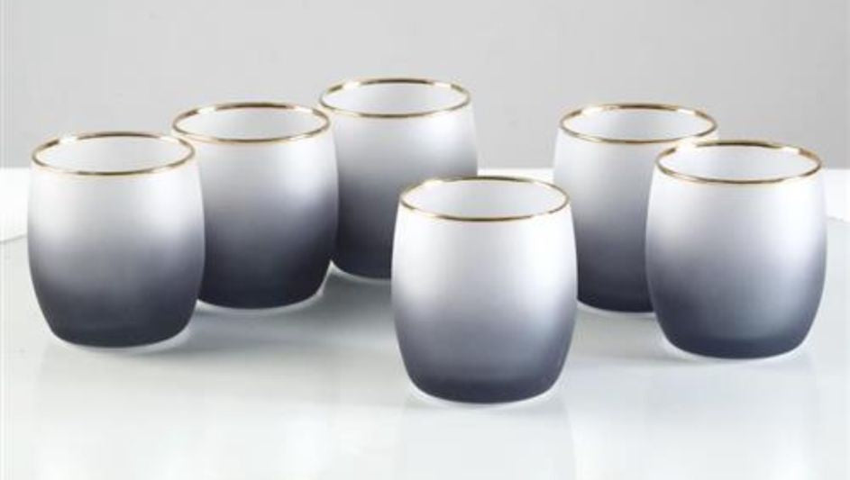 סט 6 כוסות שתיה קרה בצבע אפור מט ופס זהב 240ML