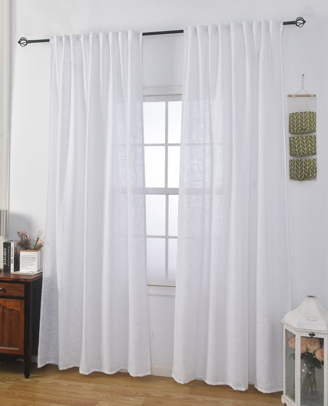 וילון השחלה דגם לידור עשוי דמוי פשתן בצבע לבן