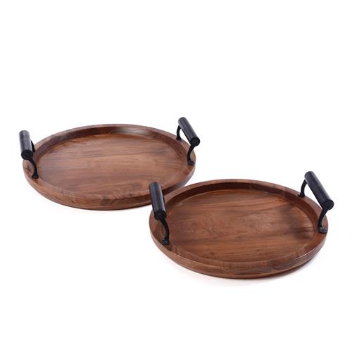 זוג מגשים עגולים ACACIA WOOD 35x35x10 40x40x10 להשלמת פינת האירוח באופי ייחודי