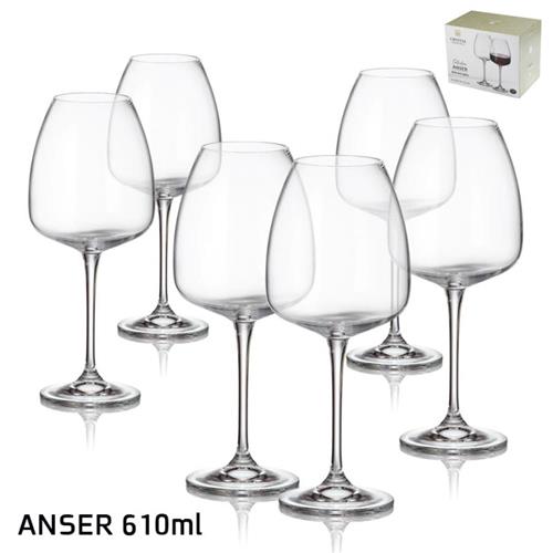 גביעי יין ANSER בוהמיה קריסטל 610 מ"ל – 18 יחידות