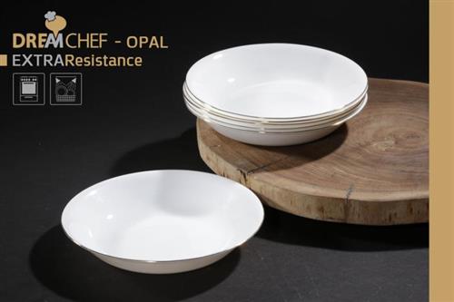 כלי שולחן OPAL עגול עם פס דקורטיבי – צלחת מרק זכוכית מחוסמת עגולה פס זהב 22 ס"מ בצבע לבן זהב / לבן