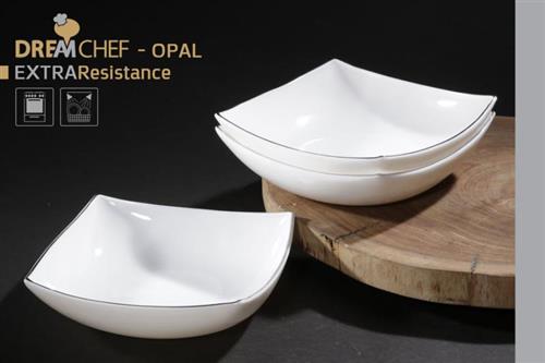 כלי שולחן OPAL מרובע עם פס דקורטיבי – צלחת מרובעת פס כסף 20×20×5 ס"מ בצבע לבן כסף / לבן