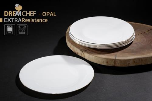 כלי שולחן OPAL עגול עם פס דקורטיבי – צלחת עגולה פס זהב 28 ס"מ לבן